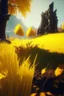 Placeholder: brilliant raytraced game level with yellowish grass, 4k, nvidia graphics, volumetric light, depth of field, autumn, trending art, fantasy art, knight