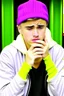 Placeholder: Justin Bieber holding a phone and crying