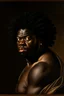 Placeholder: A portrait of a black man, curvy black hair, Caravaggio style