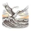 Placeholder: A seagull flying over crashing waves, serene, naturalistic, soft sunrise lighting, T-shirt design graphic, vector, contour, white background