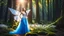 Placeholder: A gorgeous smiling Asian model in a fairy outfit with great glittering wings in a magic forest with 1000 y/o trees, a small torrent, loads of mini flowers, moss, sun rays through the branches, particles in the air at dawn spring