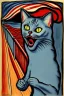 Placeholder: Cat holding her head with her hands. The scream Edvard Munch. Painting style of Edvard Munch