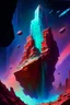 Placeholder: Towering starship fortress in red canyon with blue and green mineral rocks nebula starry sky painterly rpg art