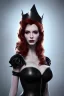 Placeholder: Christina Hendricks as evil queen in black leather gown, cleavage, angry, unreal 5, octane render,cinema4d, dynamic lighting, dramatic lighting, 4k, redshift render, highly detailed, hyper realistic