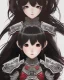 Placeholder: Detailed anime child girl, dark brown hair, black and red dragon scale armour, intricate details, full body portrait, keep head in frame, slight smile, black Japanese motif, concept art, highly detailed, digital painting, concept art, sharp focus, illustration, art by Yoji Shinkawa, WLOP and greg rutkowski and alphonse mucha and artgerm and yanjun Chen and Junji ito and Makoto Shinkai, HDR, octane render