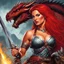 Placeholder: Red Sonja with a dragon: sorcerers' skull Art by J.G. Jones,