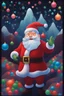 Placeholder: Christmas Themed -- Multicolored 3D Bubbles, multicolored, Floating 3D hearts with an electrical current, fog, clouds, somber, ghostly mountain peaks, a flowing river of volcanic Lava, fireflies, Christmas tres, a close-up, portrait of Santa Claus smiling a big bright happy smile, wearing his traditional Christmas uniform, in the art style of Boris Vallejo