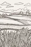 Placeholder: coloring page, field of wheat, cartoon style, thick lines, low detail, no shading