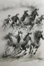 Placeholder: 8 horses running on meadow as black ink watercolor chinesse paintin art