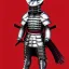 Placeholder: Chat, Modélisme trois dimensions, anthropomorphique, habillé comme un samurai, armure très détaillée, argent, rouge sang, réalisme