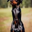 Placeholder: anthropomorphic doberman in standing pose photography