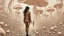 Placeholder: woman with black hair in a ponytail, in light brown leather trousers and jacket, walking through a forest of Alien mushrooms with jellyfish tentacles, photorealistic, Deep Colour, Intricate Detail