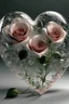 Placeholder: a large transparent heart with a beautiful tea rose with a print of small drops, outside the heart, close to the heart, a sprig of splendor myrtle, intricate work, 8k resolution