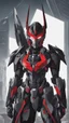 Placeholder: A close picture to Mix between machine and batman in transformers cyborg with black metal and red details armor in solo leveling shadow art style with red details detailsis in fantasy world