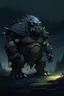 Placeholder: an armored troll, in the middle of a battlefield, night, painterly, sketch lines