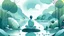 Placeholder: Generate a futurist illustration of a character meditating in nature. Use a serene color palette with celestial blue for the sky, tranquil green for the waters, and a grounding gray-blue. Add a subtle grain texture for depth. Emphasize simplicity and tranquility, capturing the transformative essence of meditation.