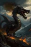 Placeholder: Black chinese dragon, flame out the mouth, oil painting, lot of detail, full body, 8k resolution, Mountain landscape