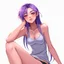 Placeholder: a pretty girl, skinny, relaxed, tank top, purple hair, digital art, stylised
