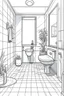 Placeholder: Outline art, house interior design, bathroom with toilet and shawer, no shading, no lines, cartoon style, --ar 9:11