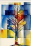 Placeholder: Abstract watercolour painting of a tree in the style of mondrian