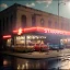 Placeholder: Ultra Realistic retro sci-fi afire Supermarket parking scene, 1960 year, many running people. blonde woman, sweet scarlet Johansson face, perfect iris, glow eyes, face makeup, tight latex coat; many panic people, Retro sci-fi style, soft color, highly detailed, unreal engine 5, ray tracing, RTX, lumen lighting, ultra detail, volumetric lighting, 3d, finely drawn, high definition, high resolution.