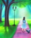 Placeholder: park mystical dream, park bench, man, woman, child, dog, trees, path, bird, sunshine, mystical, fantasy, romanticism, pastel colors, daylight, daytime, acrylic painting, detailed, soft focus,