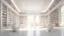 Placeholder: New white library interior with sunlight. Decor and desing concept. 3D Rendering