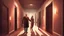 Placeholder: Modern flat, apathetic hitman works magic with a nymph in a narrow hallway, rich dark chestnut brown, burnt sienna and soft cream color, volumetric lighting, 3D three-dimensional lighting vector style illustration