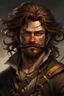 Placeholder: Picture of a pirate that has a swashbuckling figure with a strong, athletic build and wavy, sun-kissed chestnut hair that often fell just above his shoulders. His piercing, adventurous hazel eyes held a sparkle of mischief and determination. He often sported a neatly trimmed beard and a mustache that added to his rugged appearance. Dressed in a tattered, long, navy-blue coat with golden braids and buttons, he wore a white, ruffled pirate shirt underneath. Make him holdimg a magical seashell.