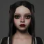 Placeholder: Female Jenna ortega black dress,soft goth libstick, wednesday addams make up, dramatic lighting, highly detailed, volumetric lighting, unreal engine, 8k