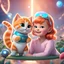 Placeholder: (masterpiece, best quality, 8k, RAW photo, beautiful and aesthetic:1.2), complex detail, Indirect light, photorealistic, (((full body))), Cosmic Boss Baby style smiling, long curved clear hair , with a ginger cat companion, colorfull Sci-Fi environment