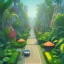 Placeholder: tropical city, latino, plants, streets, flat design, 2 colors