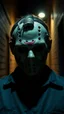 Placeholder: Jason from Friday 13 Movie with a sad smile on his lips and a fierce gaze that radiates resentment in a dark and sober alley.