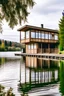 Placeholder: photo d'une maison d'architecte en bois donnant sur un lac