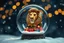 Placeholder: a classic Christmas snow globe featuring a decorated Christmas tree surrounded by glowing presents. Soft snow falls inside the globe, and warm golden lights twinkle against the dark winter sky. portrait of a lion head