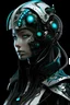 Placeholder: Beautiful faced young biomechanical girl wearing silver biomechanical white steel metallic black obsidian ribbed amalgamation biomechanical half face masque, ribbed with bioluminescense blue zafír black steel metallic headress, wearing biomechanical amalgamation style jacket dress ribbed with white ár nouveau floral metallic biomechanical green bioluminescense malachite mineral stone ribbed pattern, organic bio spinal ribbed detail of biomechanical black gothic rbackround extremely detailed maxi