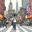 Placeholder: pop art pixels 1000 images youtuber with cameras attached walking thrigh crazy city cartoon