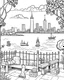 Placeholder: Create a serene black and white coloring page showcasing the peaceful waterfront of Battery Park, offering a picturesque view of the harbor and the distant Statue of Liberty. Remove the black background to make it an enjoyable coloring experience for both kids and adults.