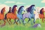 Placeholder: illustration fantasy horses of different colors in a field from afar