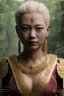 Placeholder: Thailand girl head portrait, warrior costume, village, meditation, woods, cyberpunk, 8k quality