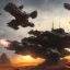 Placeholder: Armored Core machine robot fight another Armored Core fly in the sky in the desert with beside the ocean where you can see the space in the sky with twilight on the horizon, 4k resolution