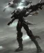 Placeholder: Photorealistic futuristic shiny winged samurai mechwarrior holding large katana on the surface of an alien planet