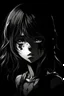 Placeholder: sad, black & white, disfigured anime girl with black background