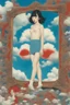 Placeholder: girls leg,cloud in blue sky, a red lip, collage art, shuji terayama, dreamy objects, surreal, criterion collection, showa era, intricate details, mirror