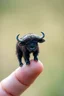 Placeholder: Photorealistic, a extremely small micro baby Buffalo perched on a human finger