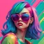 Placeholder: a girl with blue hair and sunglasses in colorful colors, in the style of hyper-detailed illustrations, dark pink and light green, marvel comics, soft tonal shifts, aesthetic, green and amber, smooth lines --ar 1:2 --stylize 750 --v 6