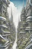 Placeholder: a highly detailed pencil and colour marker digital drawing of beautiful organic futuristic city in harmony with nature, full screen, fine details and contours, intricate, small minutiae, tiny features, particulars, sharp photo lens, acute outlines, digitally enhanced, least ambient occlusion, sidewalk view from the pedestrian perspective, wide angle camera, volumetric lighting, volumetric clouds, uhd, 8k, vitality colors, for book cover, enscape render, by antoni gaudí