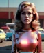 Placeholder: Ultra Realistic retro sci-fi movie Supermarket parking scene, 1960 year, waist up view portrait, 2 clones blonde women, sweet young Jane Fonda face, perfect iris, glow eyes, face makeup, tight latex coat. Supermarket place with people background, Retro sci-fi style, soft color, highly detailed, unreal engine 5, ray tracing, RTX, lumen lighting, ultra detail, volumetric lighting, 3d, finely drawn, high definition, high resolution.