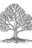 Placeholder: Outline art for coloring page with cute tree, roots and branches, white background, sketch style, only use outline, clean line art, white background, no shadows, clear outline