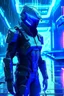 Placeholder: cyberpunk, neon blue, high technology, geometric figures, orbiting figures, cyberpunk suit, black and blue, epic, rain, neon blue suit, geometric figures orbiting around suit, exosuit, male